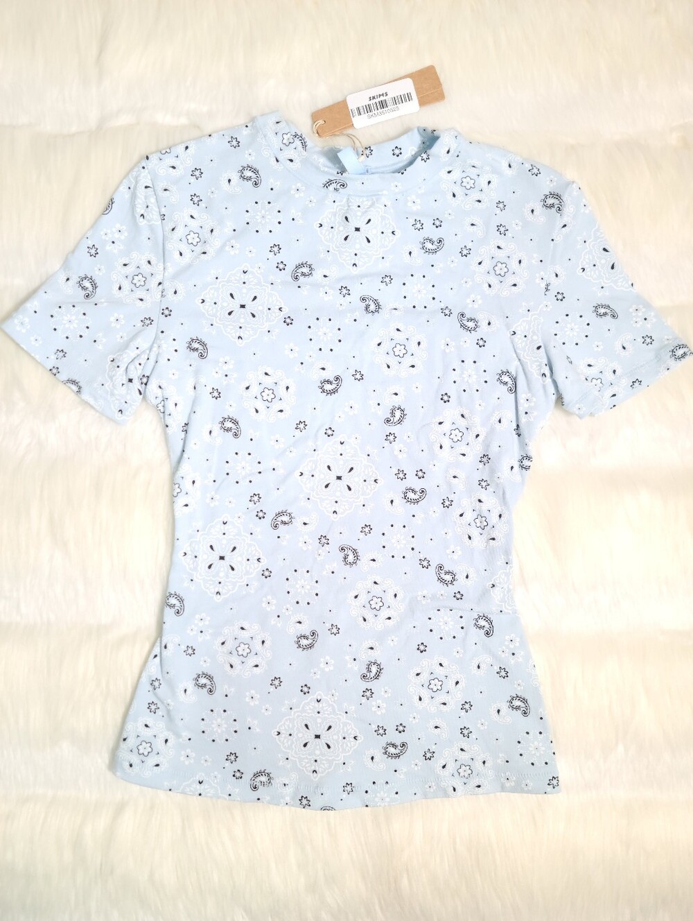 SKIMS Cotton Jersey T-shirt Powder Blue Bandana Women XS NEW